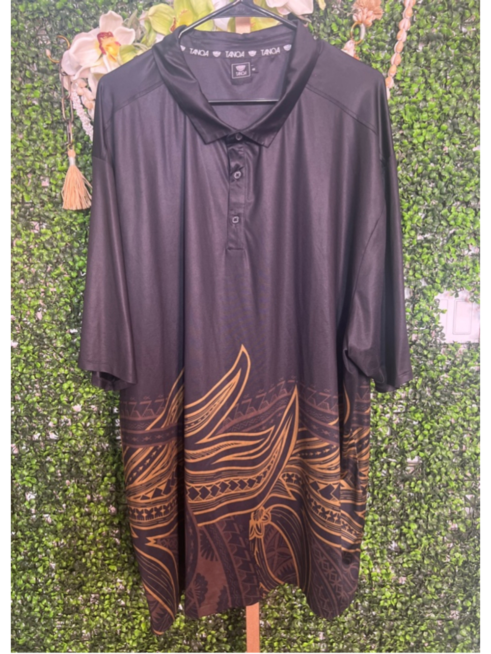 Men's Tanoa Polo Shirt 4XL Black Gold Poly Tribal